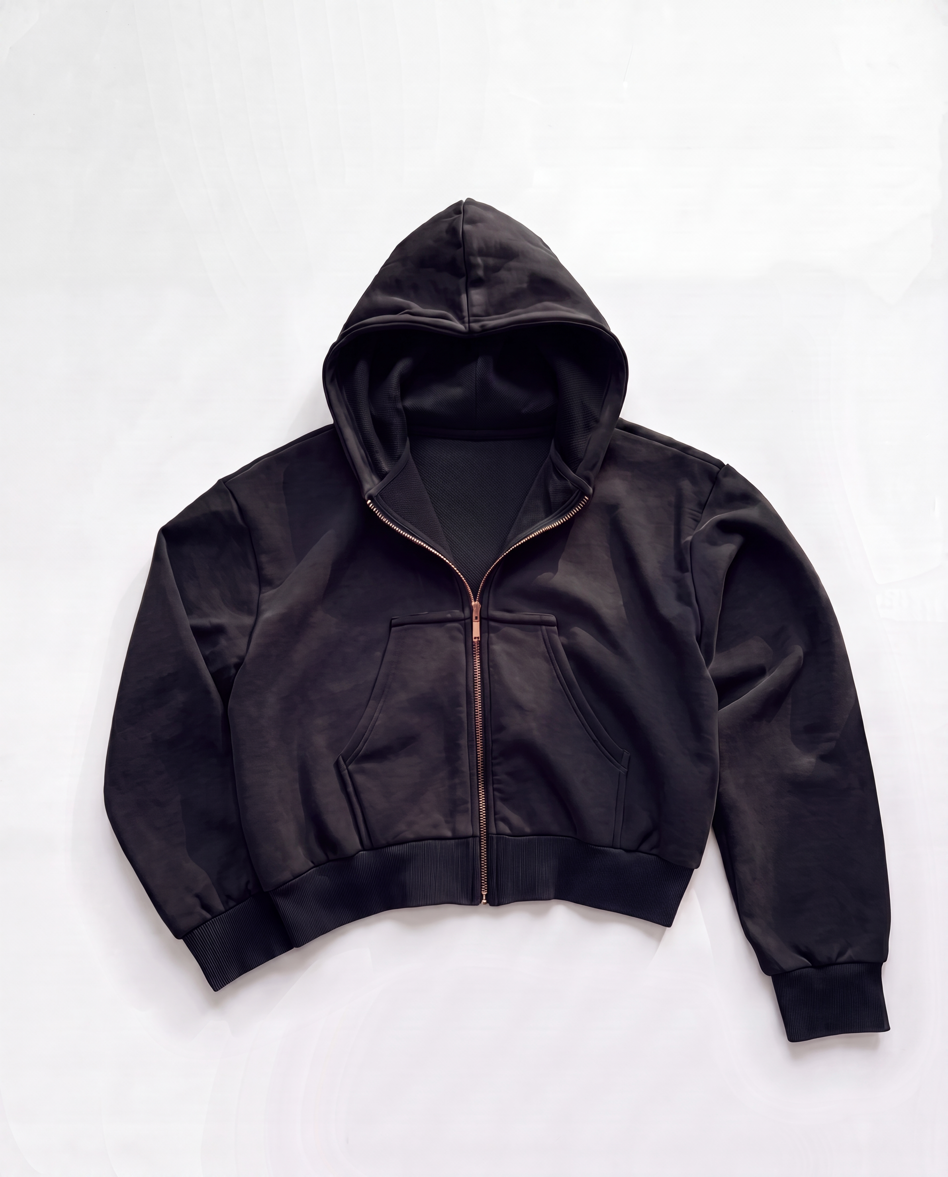 Heavy Pima Fleece Cropped Zip - Black (PREORDER)