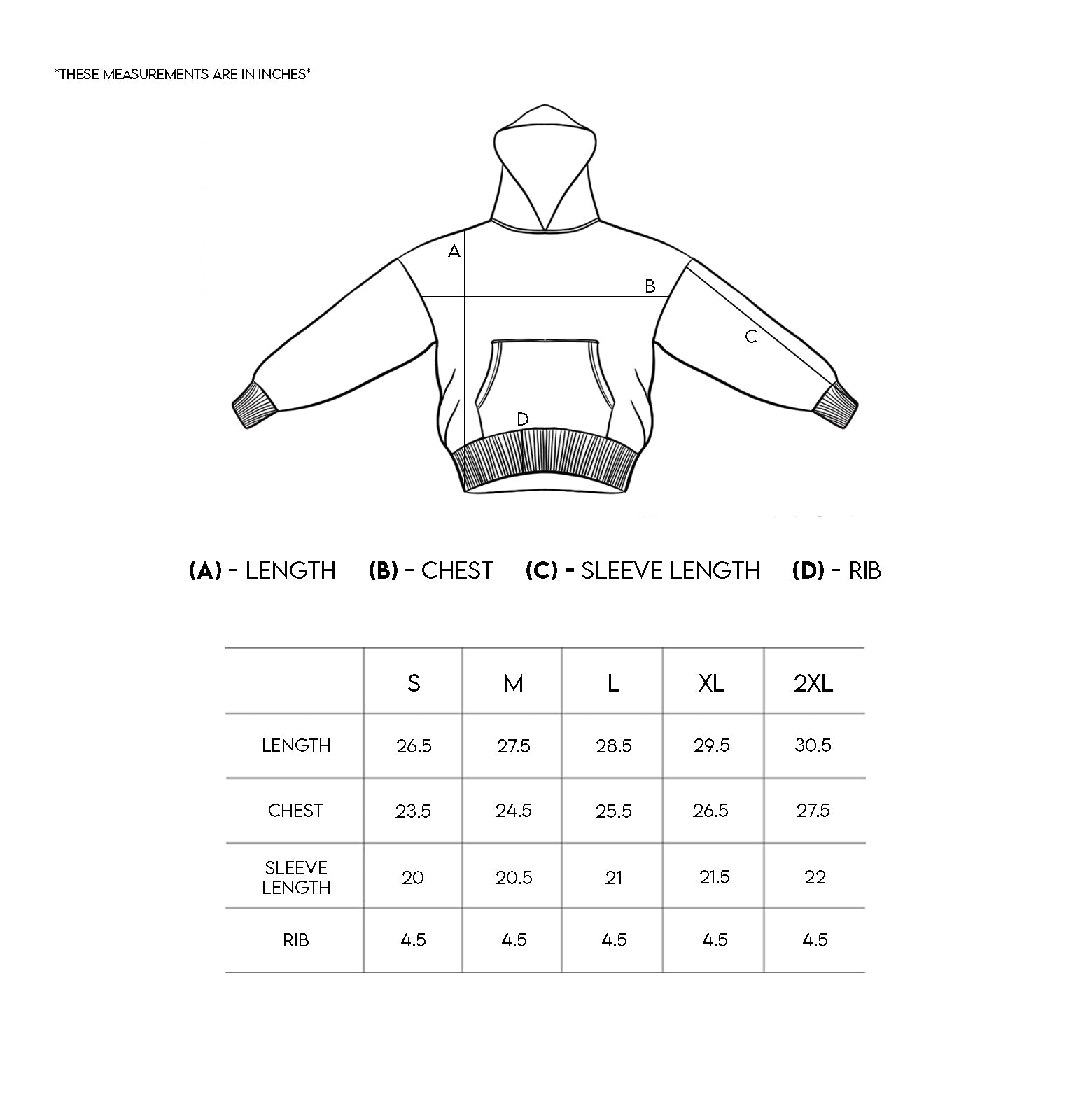3-Pack, Premium Heavy 520GSM Organic Hoodies, Mellow size chart