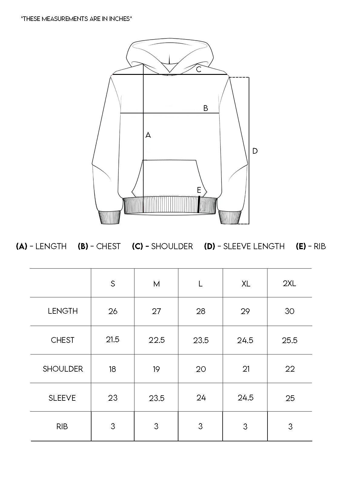 CX27 Standard-Fit Hoodie 500 GSM Custom French Terry, Organic Cotton, Artic Wolf size chart
