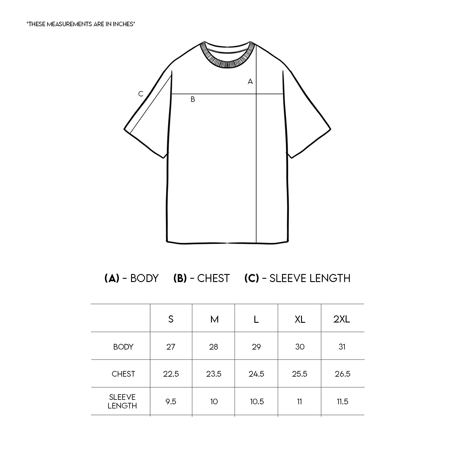 Heavy Oversized Tee, 310GSM Organic Cotton, Poseidon [pre-order] size chart