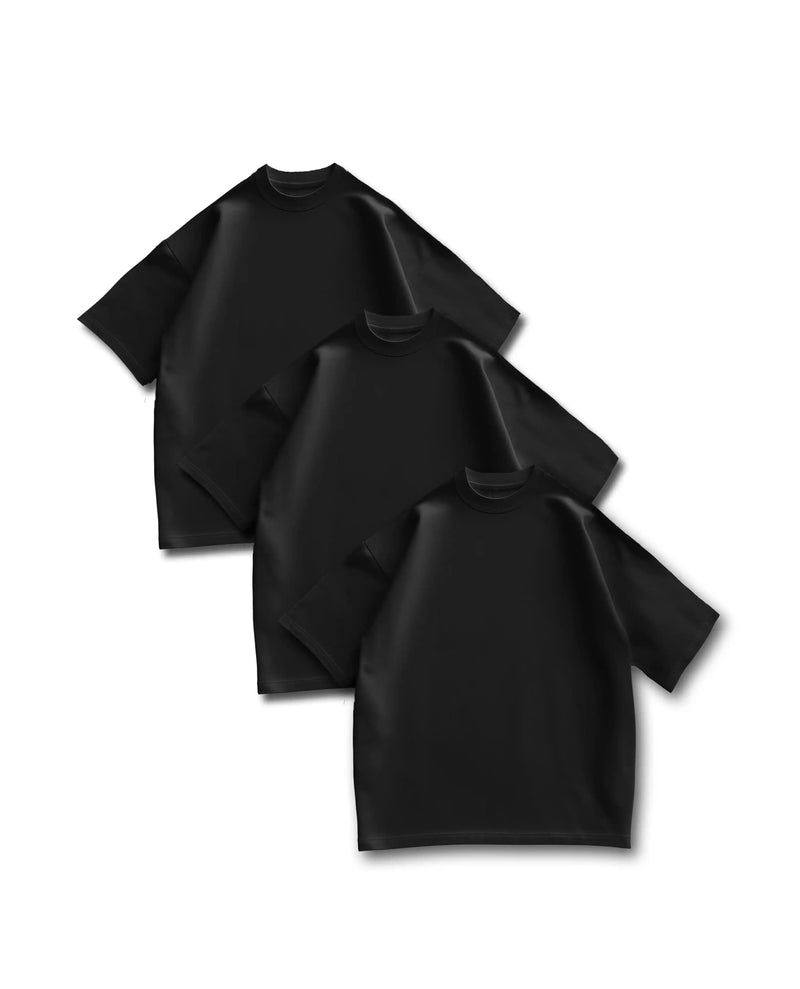 3-Pack Oversized Heavy Organic Tees, Black - 310GSM