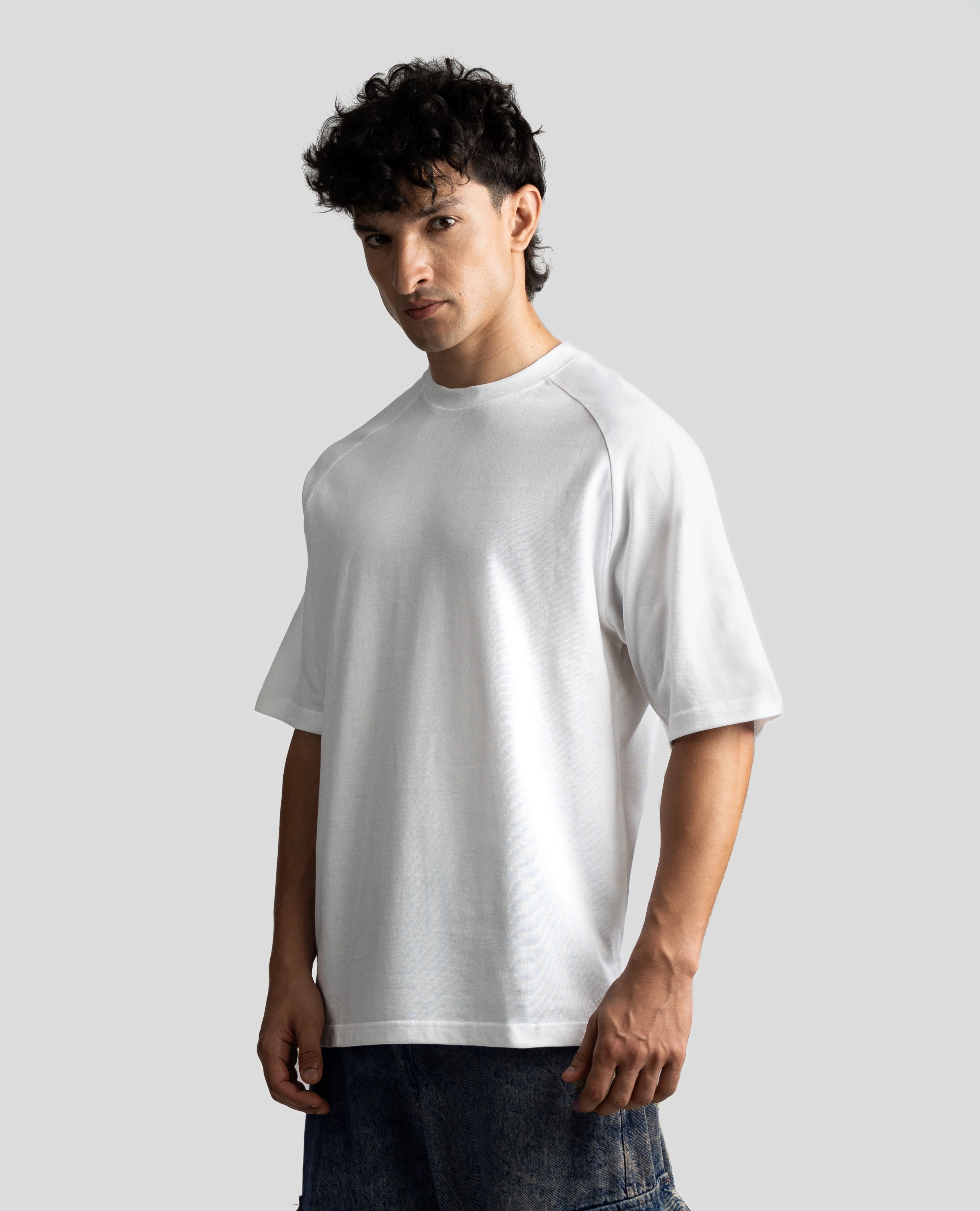 R32 Premium 220GSM Organic Cotton Raglan Tee – White