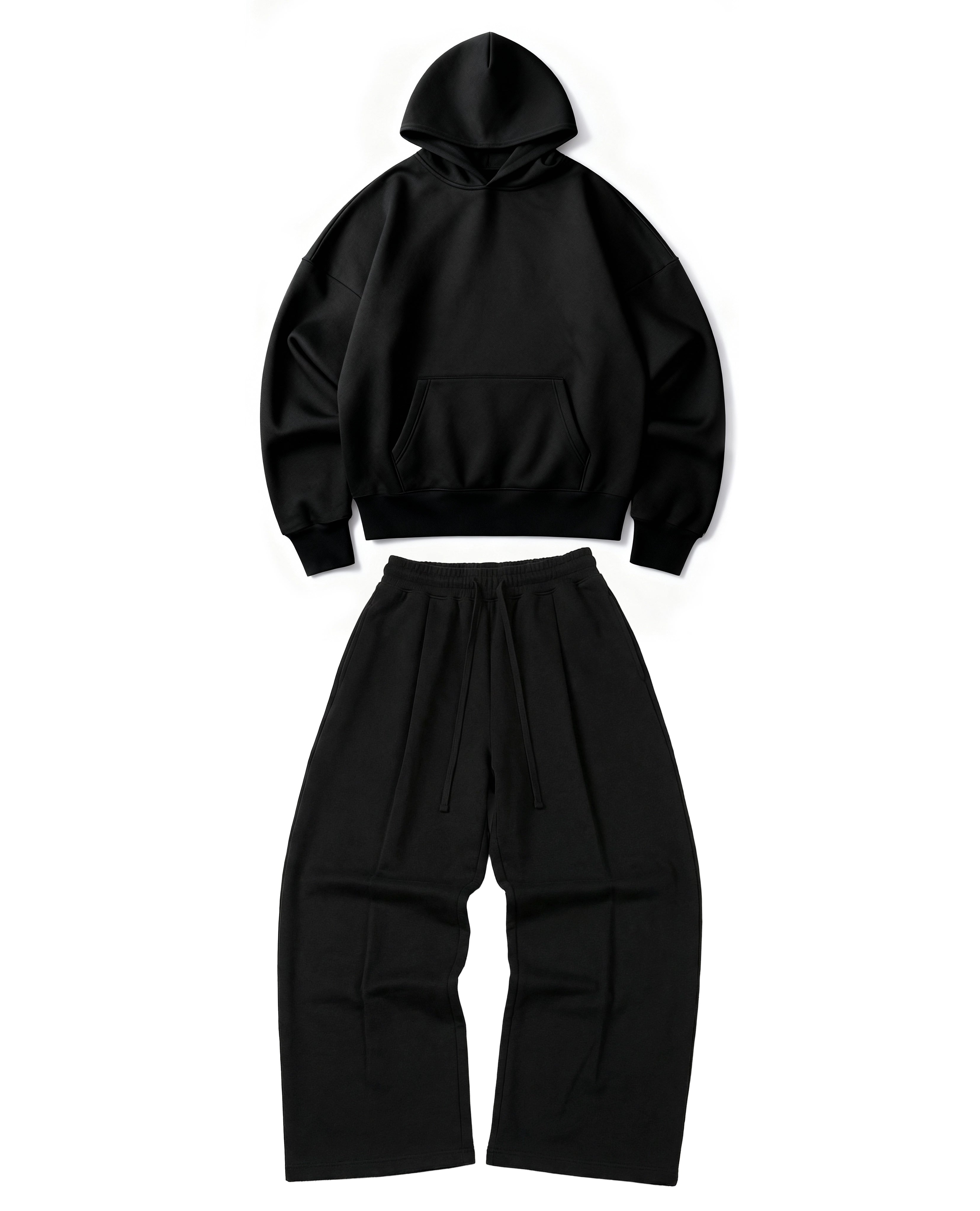 Ultra Heavy 520GSM GOTS Organic Hoodie+Baggy Pleat Sweats Midnight Black, [Pre-order. March 26th]