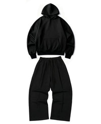Ultra Heavy 520GSM GOTS Organic Hoodie+Baggy Pleat Sweats Midnight Black, [Pre-order. March 26th]