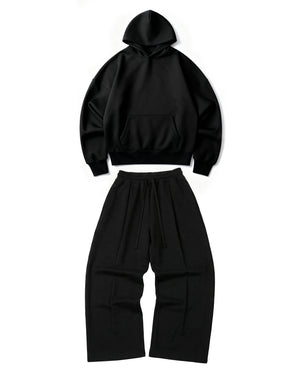 Ultra Heavy 520GSM GOTS Organic Hoodie+Baggy Pleat Sweats Midnight Black, [Pre-order. March 26th]