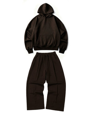 Ultra Heavy 520GSM GOTS Organic Hoodie+Baggy Pleat Sweats Mocha Brown [Pre-order. March 26th]