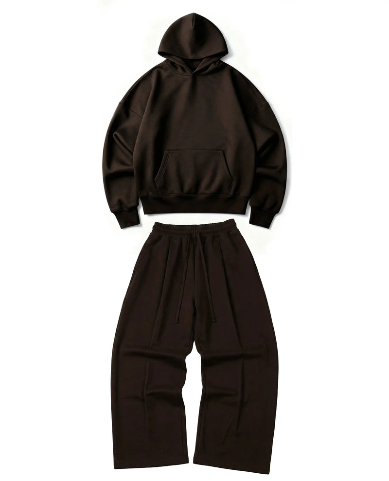 Ultra Heavy 520GSM Organic Hoodie+Baggy Pleat Sweats Mocha Brown [Pre-Order]
