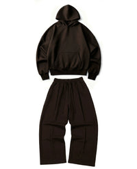 Ultra Heavy 520GSM GOTS Organic Hoodie+Baggy Pleat Sweats Mocha Brown