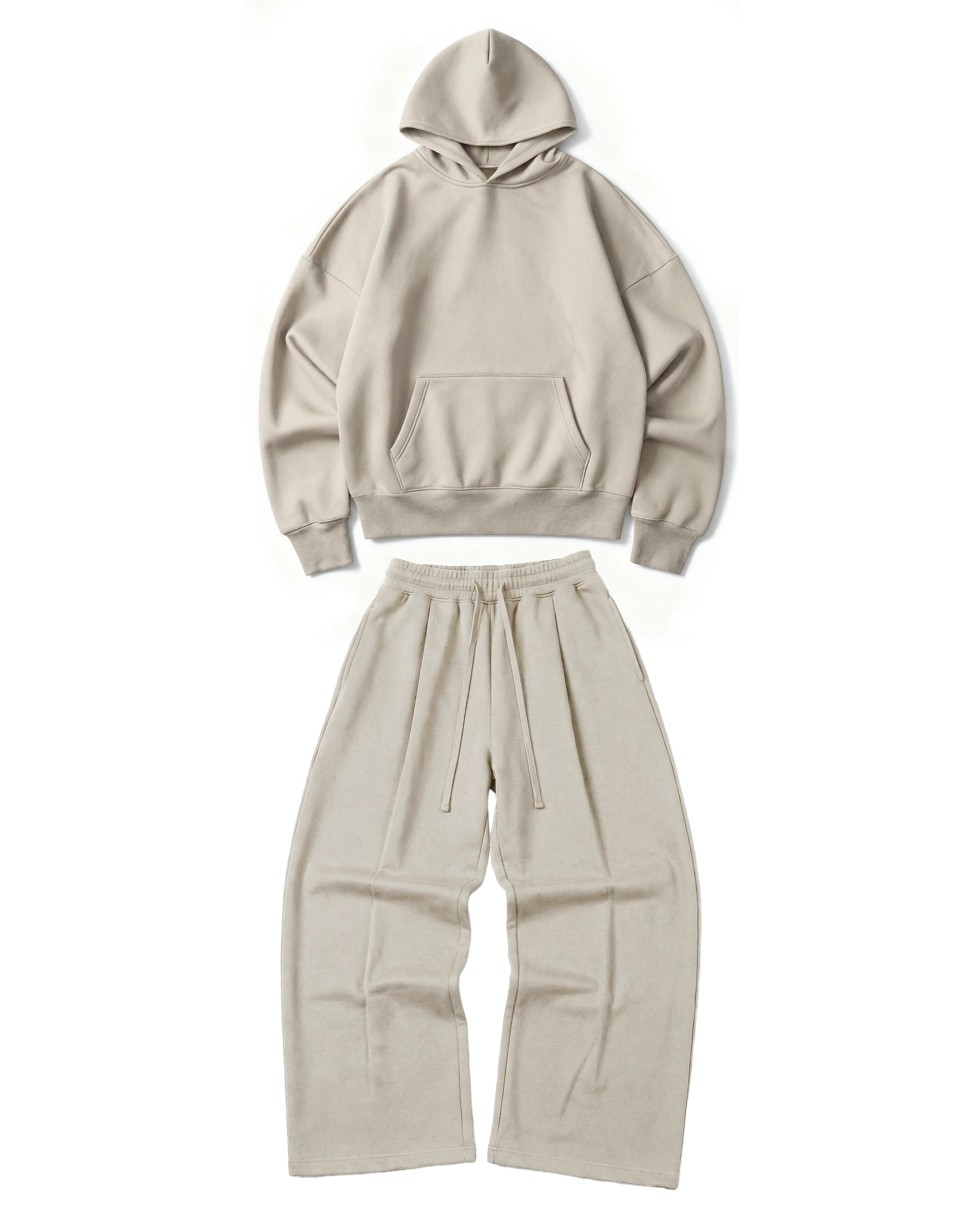 Ultra Heavy 520GSM GOTS Organic Hoodie+Baggy Pleat Sweats Smokey Taupe [Pre-Order, Ships Feb 15]