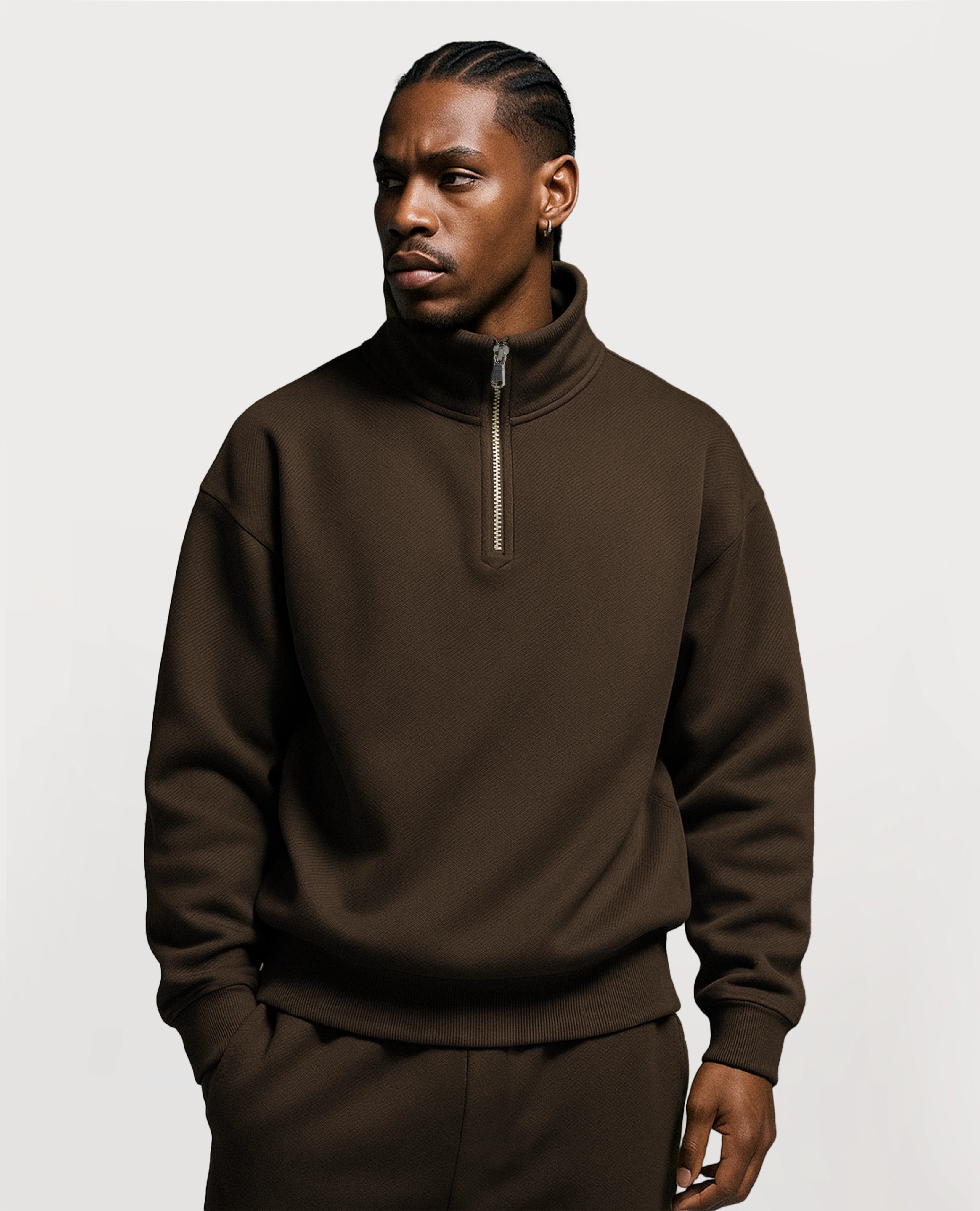 Y28 Ultra Heavy Organic Quarter Zip, Mocha Brown