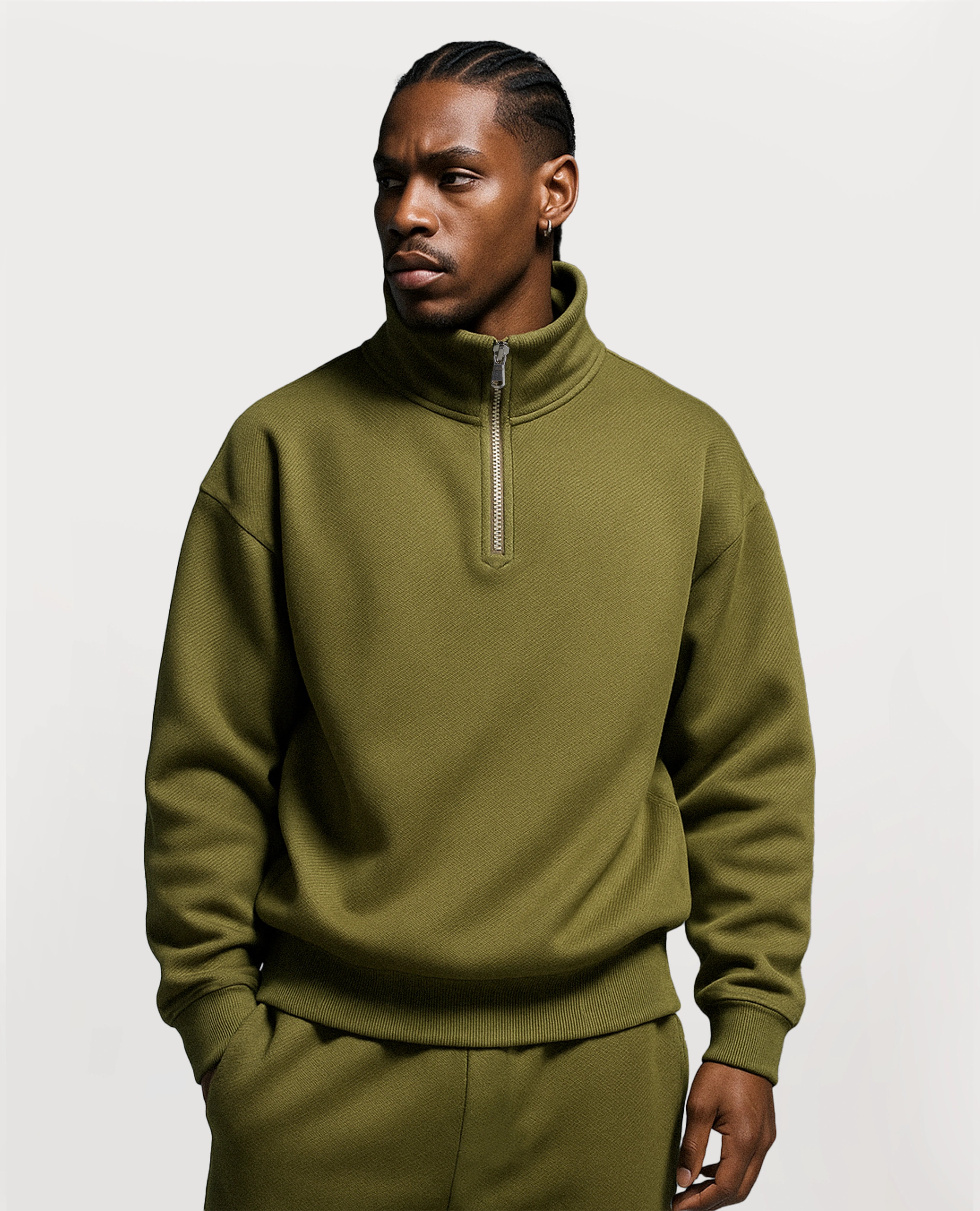 Y28 Ultra Heavy Organic Quarter Zip, Olive Green