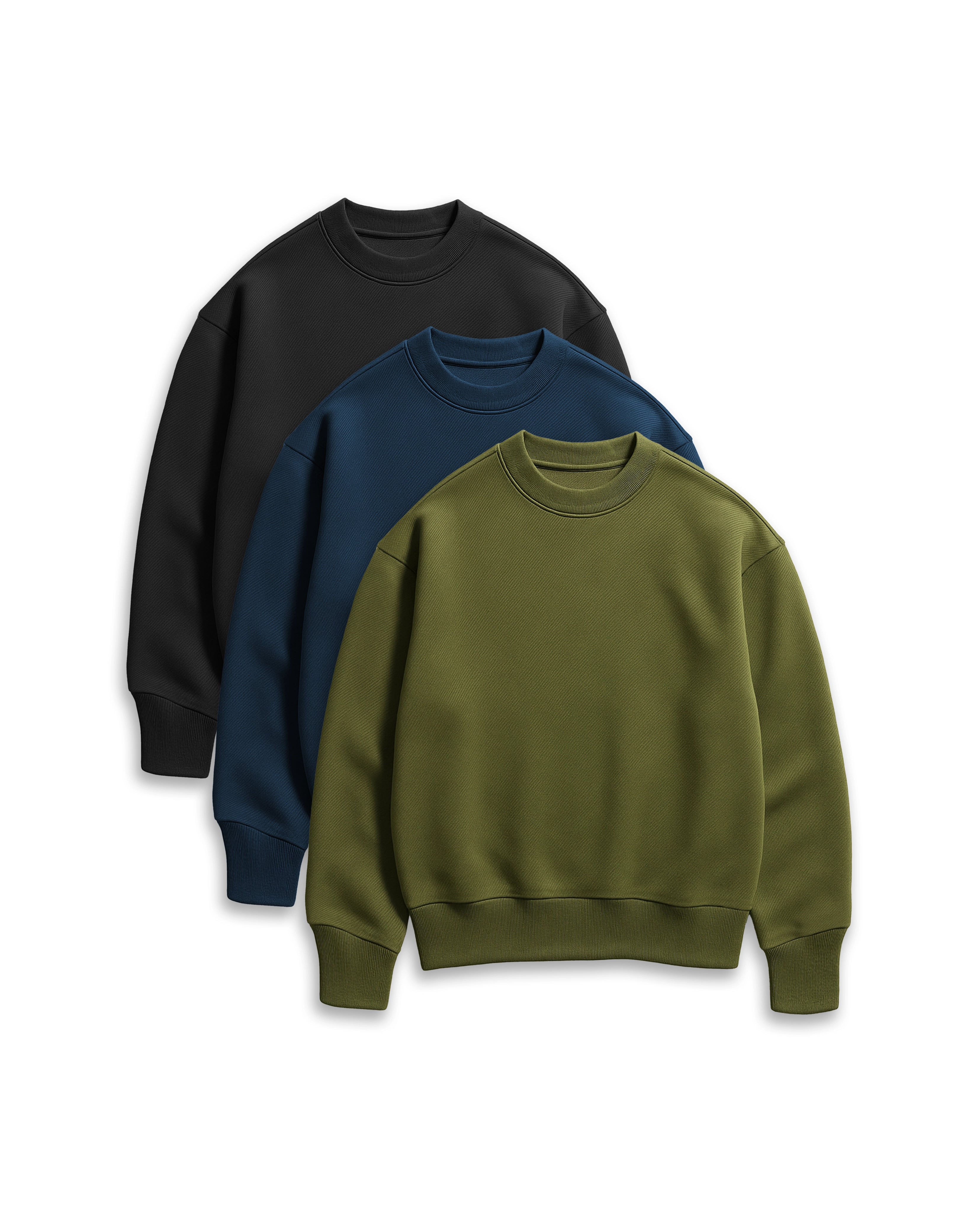 Ultra Heavy Organic Sweatshirt, 3-Pack, Core Elements, midnight black, deep navy, foraged olive