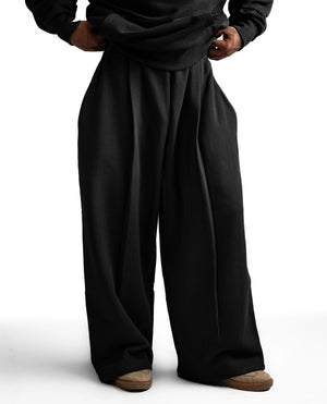Y33 Designer Pleated Organic Sweatpants — 520GSM, Baggy Oversized, Black [Pre-order. March 26th]