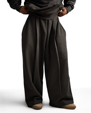 Y33 Designer Pleated Organic Sweatpants — 520GSM, Baggy Oversized, Volcanic Ash