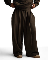 Y33 Designer Pleated Organic Sweatpants — 520GSM, Baggy Oversized, Mocha Brown [Pre Order, March 15]