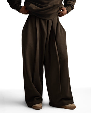 Y33 Designer Pleated Organic Sweatpants — 520GSM, Baggy Oversized, Mocha Brown [Pre-order. March 26th]