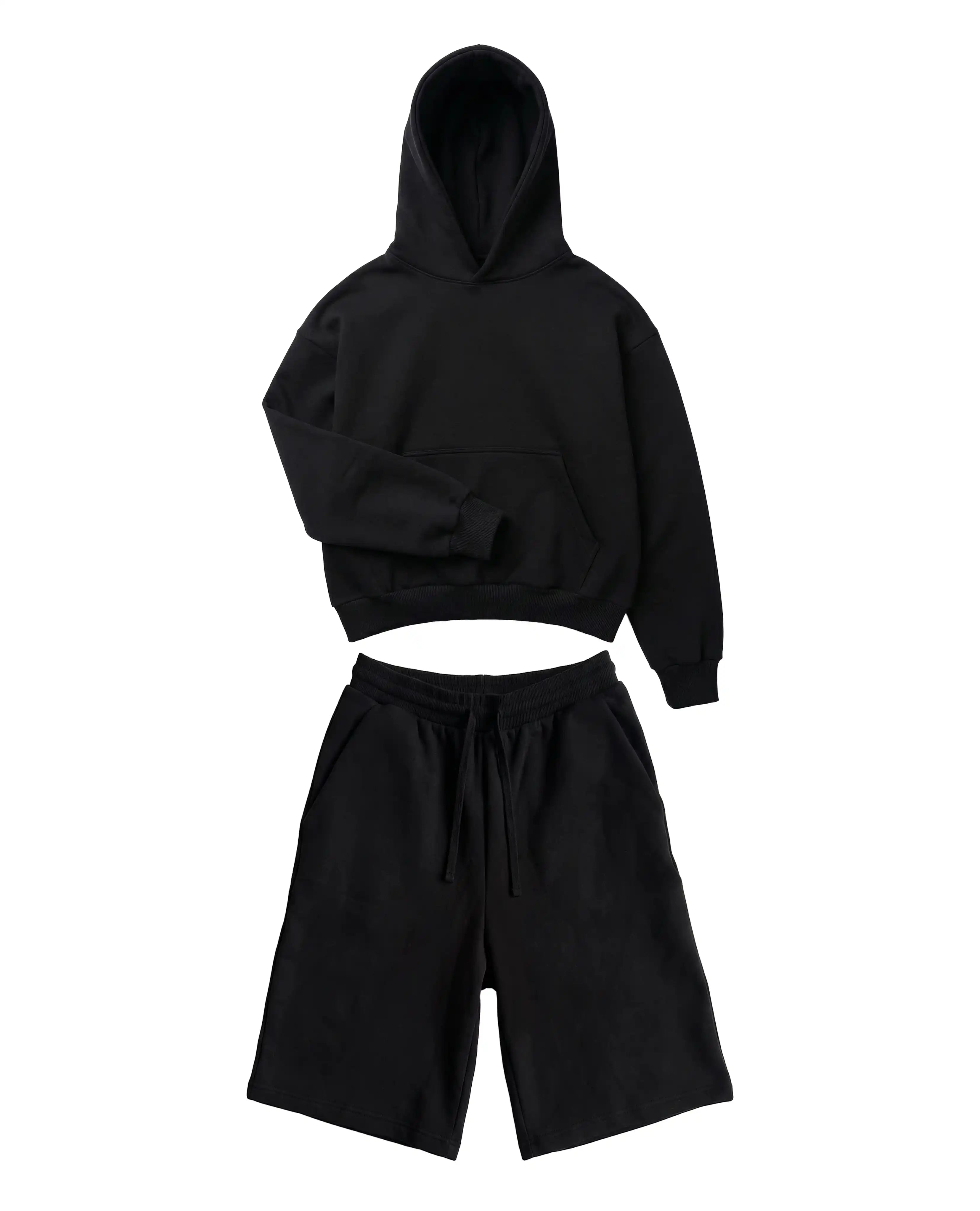 Athletic Z25 Cropped Hoodie & Z24 Baggy Shorts 530GSM Organic Fleece-Back Jersey, Black