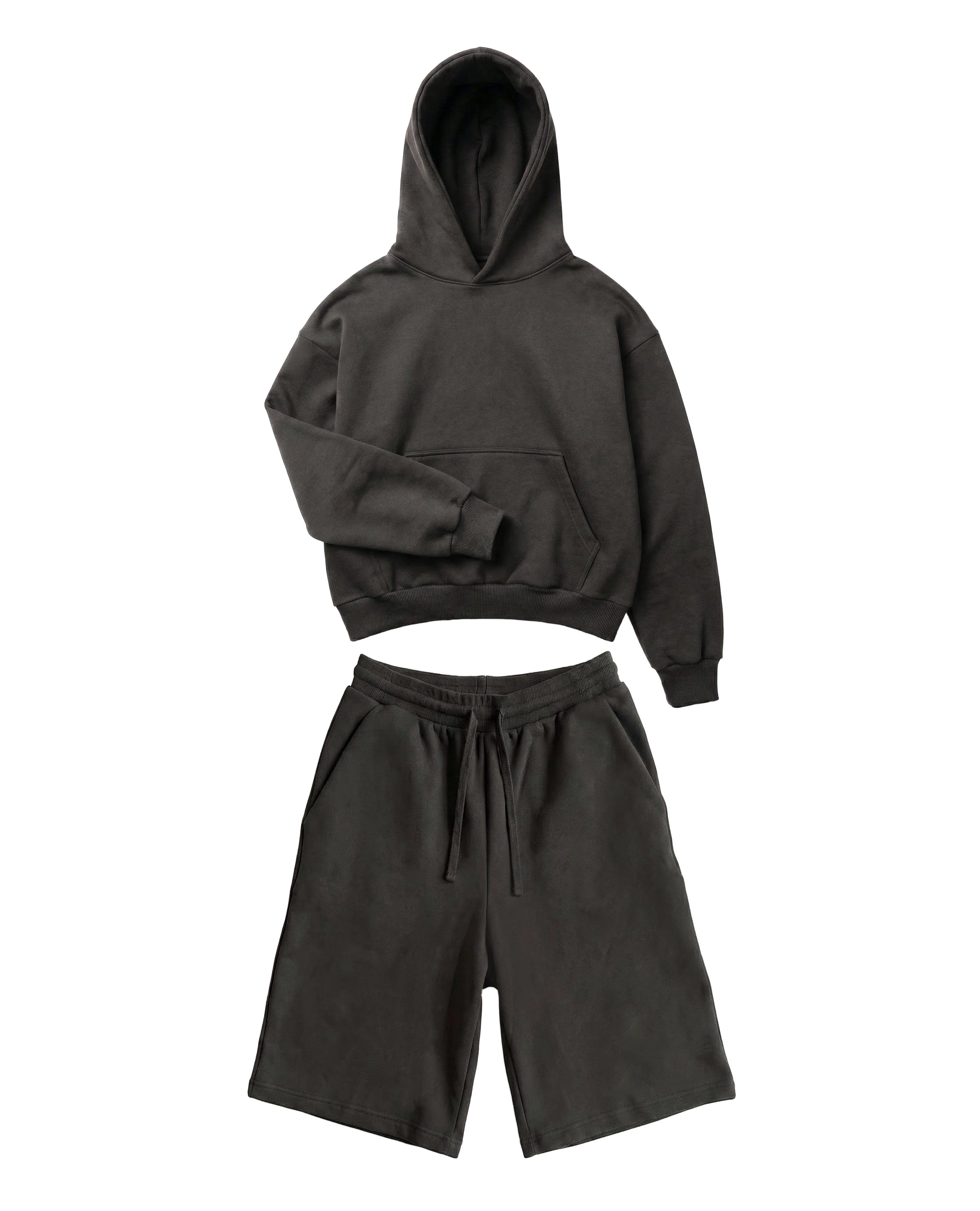 Athletic Z25 Cropped Hoodie & Z24 Baggy Shorts 530GSM Organic Fleece-Back Jersey, Volcanic Ash [Pre-order. March 26th]