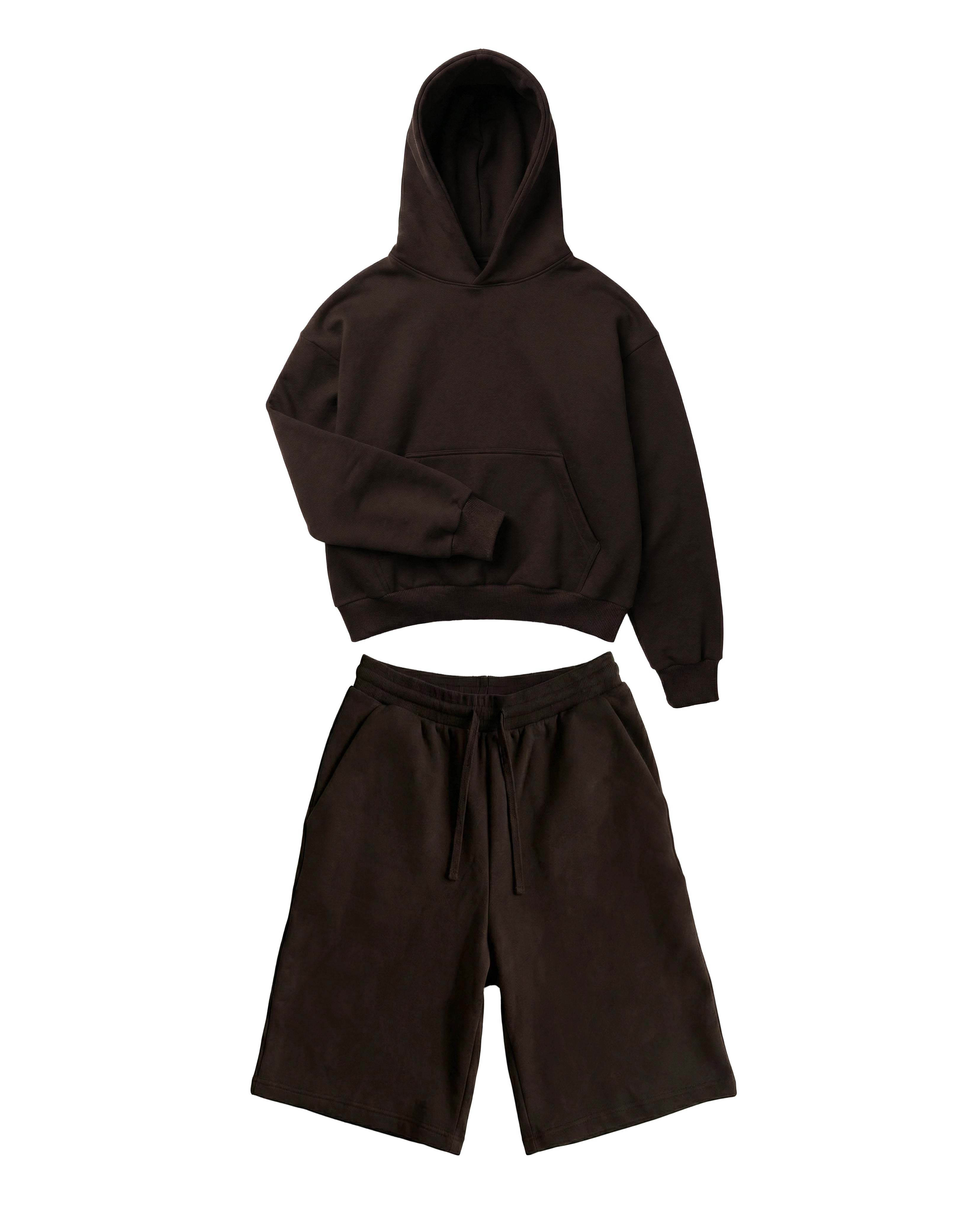 Athletic Z25 Cropped Hoodie & Z24 Baggy Shorts 530GSM Organic Fleece-Back Jersey, Mocha Brown [Pre-order. March 26th]